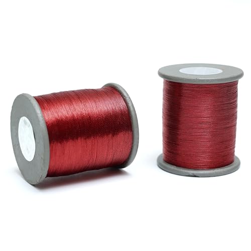 Embroiderymaterial Metallic Zari Thread for Embroidery, Sewing and Jewelry Making, Red Color, 0.1MM(Pack of 2 Roll) - Image 1