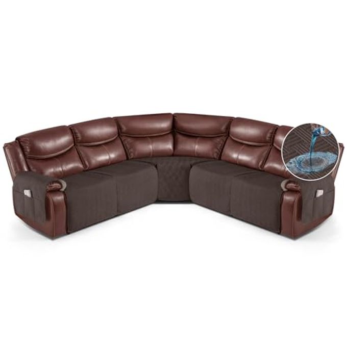 KinCam Waterproof Recliner Sectional Couch Covers, Oversized Reclining Sofa Covers for L Shape Couch, Non Slip Couch Cover for Sofa Washable Slipcover (5 Seat Recliner Cover, Chocolate) - Image 1