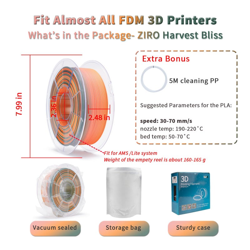 ZIRO PLA Filament 1.75mm, Matte Rainbow 3D Printer Filament, Fast Color Gradient Change PLA, Color Change by Length, Fit Most FDM Printers, Dimensional Accuracy +/-0.03mm, 1KG Spool, Harvest Bliss - Image 5