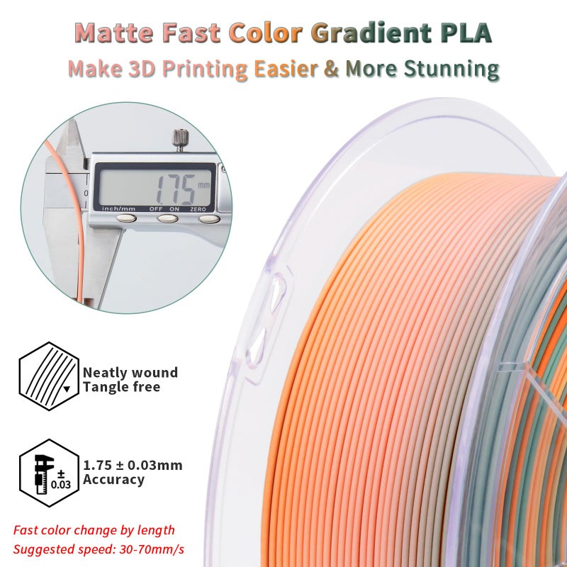 ZIRO PLA Filament 1.75mm, Matte Rainbow 3D Printer Filament, Fast Color Gradient Change PLA, Color Change by Length, Fit Most FDM Printers, Dimensional Accuracy +/-0.03mm, 1KG Spool, Harvest Bliss - Image 4