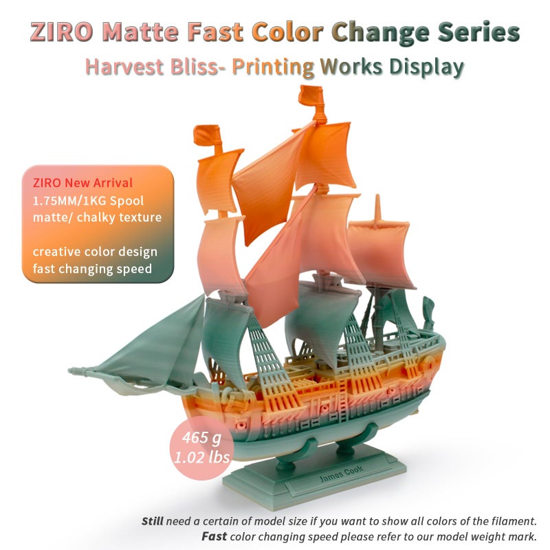 ZIRO PLA Filament 1.75mm, Matte Rainbow 3D Printer Filament, Fast Color Gradient Change PLA, Color Change by Length, Fit Most FDM Printers, Dimensional Accuracy +/-0.03mm, 1KG Spool, Harvest Bliss - Image 2