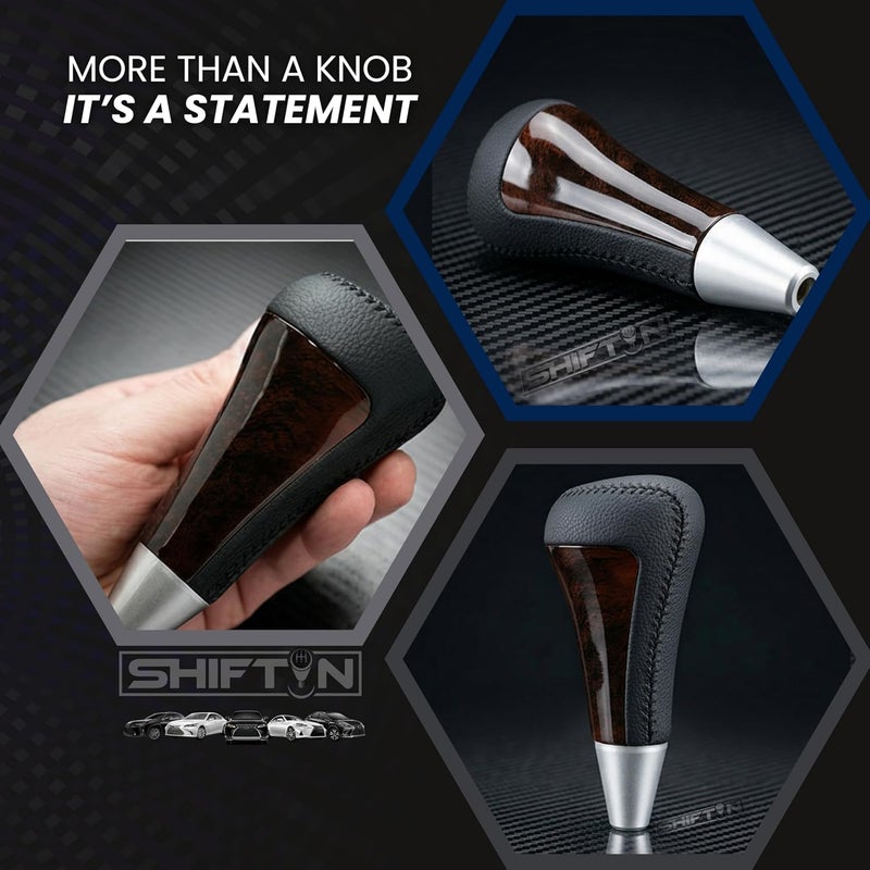SHIFTIN مقبض ناقل حركة بديل لكزس LX570 2008-2015، يناسب تويوتا 4Runner سيكويا تندرا SUV، قطعة TRD Off-Road 33504-60380-C1 E1 60350-E0، M8 x 1.25 (جلد أسود/خشب ماهوجني) - Image 5