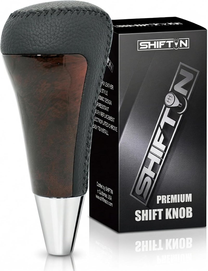 SHIFTIN مقبض ناقل حركة بديل لكزس LX570 2008-2015، يناسب تويوتا 4Runner سيكويا تندرا SUV، قطعة TRD Off-Road 33504-60380-C1 E1 60350-E0، M8 x 1.25 (جلد أسود/خشب ماهوجني) - Image 1