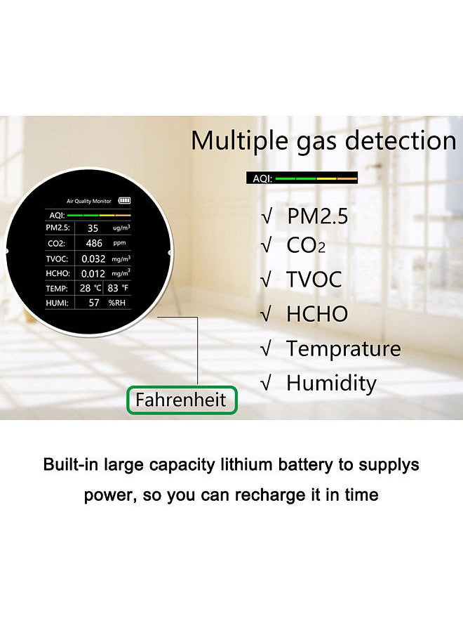 Generic - Tuya WiFi Multifunctional Air Quality Detector 7 In 1 PM2.5 TVOC CO2 HCHO Temperature Humidity AQI Detector Home Desk Office Car Indoor Air Quality Monitor - Image 1