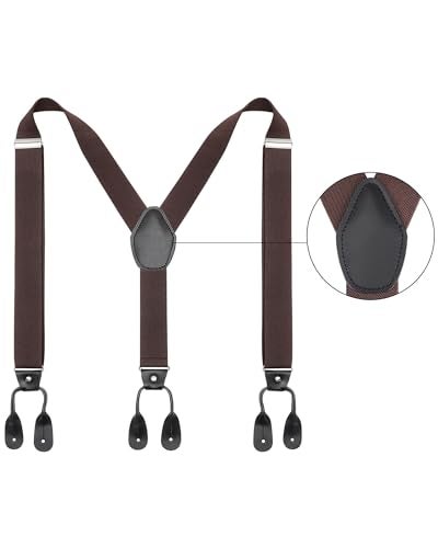 Kajeer Mens Adjustable Button End Suspenders - Y-Back Elastic Tuxedo Suspenders with Heavy Duty Leather Buttons End (Coffee) - Image 2