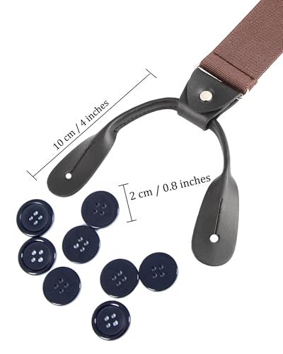 Kajeer Mens Adjustable Button End Suspenders - Y-Back Elastic Tuxedo Suspenders with Heavy Duty Leather Buttons End (Coffee) - Image 3