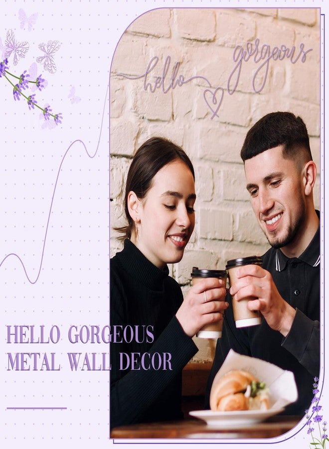 Hicarer Hello Gorgeous Metal Wall Art Decor Minimalist Decoration Metal Hello Gorgeous Decorative Sign for Living Room Office Bedroom Hotel Home Wall Decoration (Purple) - Image 5