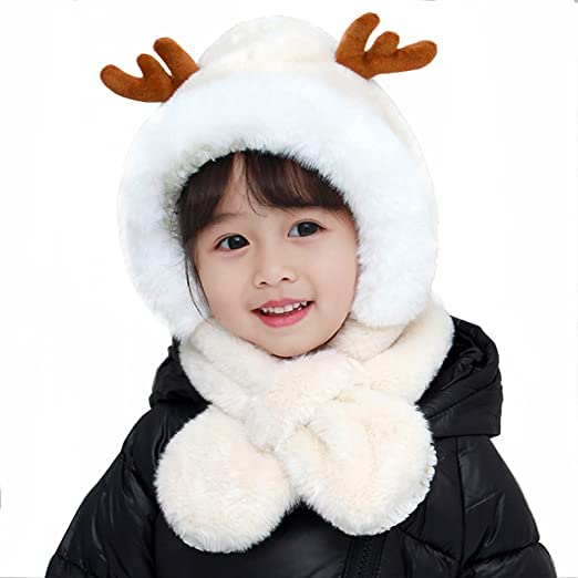 CHACKO Boy's & Girl's Winter Warm Faux Fur Animal Balaclava Hat Full Cover Earflap Hood Cap_3-8 Years(Pack of 01,White) - Image 1