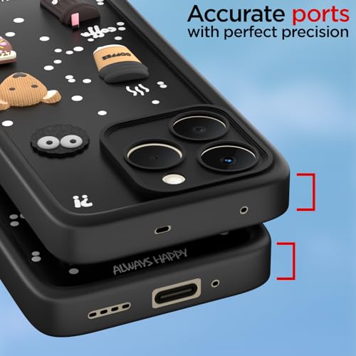 Pikkme Back Cover for Realme 15T 5G / Realme Narzo 90 5G | 3D Bear Silicone Cute & Fun Coffee Cartoon | Full Body Protection Bumper Case (Black) - Image 4
