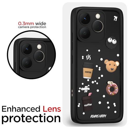 Pikkme Back Cover for Realme 15T 5G / Realme Narzo 90 5G | 3D Bear Silicone Cute & Fun Coffee Cartoon | Full Body Protection Bumper Case (Black) - Image 5