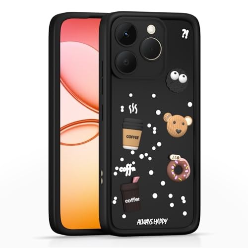 Pikkme Back Cover for Realme 15T 5G / Realme Narzo 90 5G | 3D Bear Silicone Cute & Fun Coffee Cartoon | Full Body Protection Bumper Case (Black) - Image 1