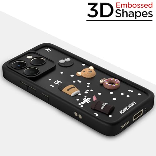 Pikkme Back Cover for Realme 15T 5G / Realme Narzo 90 5G | 3D Bear Silicone Cute & Fun Coffee Cartoon | Full Body Protection Bumper Case (Black) - Image 3