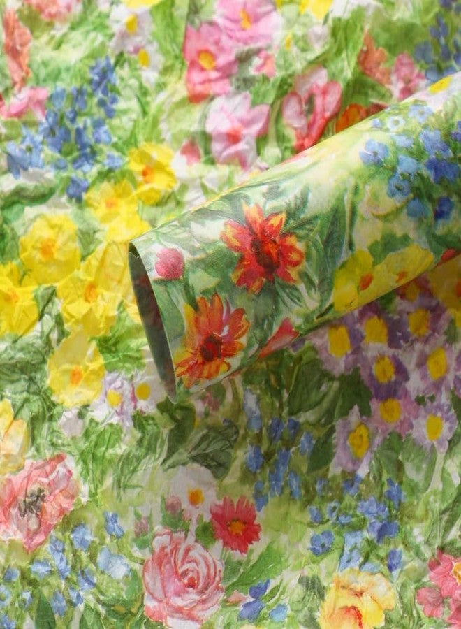 MORANTI Oil Painting Style Colorful Flowers and Plants Patter Bulk Tissue Paper Gift Wrapping 25 Sheets 19.7" x 27.5" for Birthday Wedding Graduate Gift Bags DIY Art Craft Wrapping Gift Tissue Paper - Image 1