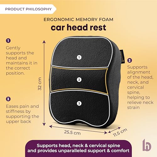betterhood PosturePro Premium Car Neck Rest Pillow | Car Seat Headrest Pillow | Neck Support Cushion for Comfortable Rides | Memory Foam, Cotton Cover | Orthopedic, Ergonomic (Black, Pack of 2) - Image 5