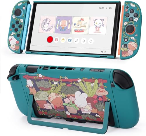 GEEKSHARE غلاف حماية GeekShare متوافق مع Switch 2 - كاوايي كرتوني قابل للتوصيل لحماية Switch 2 بتصميم مقاوم للخدوش والصدمات - غلاف جلد باني جاردن - Image 1