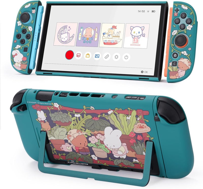 GEEKSHARE غلاف حماية GeekShare متوافق مع Switch 2 - كاوايي كرتوني قابل للتوصيل لحماية Switch 2 بتصميم مقاوم للخدوش والصدمات - غلاف جلد باني جاردن - Image 2