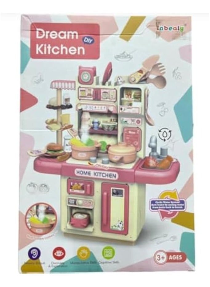 Girls Funny Plastic Kitchen Set Toy Pretend Play, Home Kitchen Toy, Mini Kitchen Toys Real Cooking Set for Kids pink