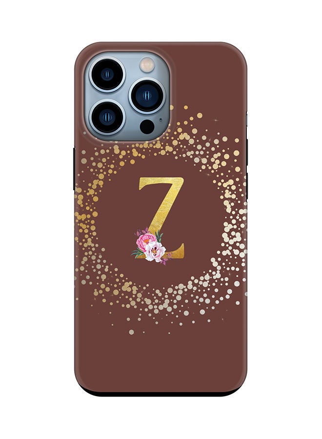 Stylizedd Monogram Tough Series for Apple iPhone 13 Pro Custom Initials Floral Pattern Tough Pro Dual Layer hybrid PC inner TPU protection Alphabet- Z (Brown) - Image 1