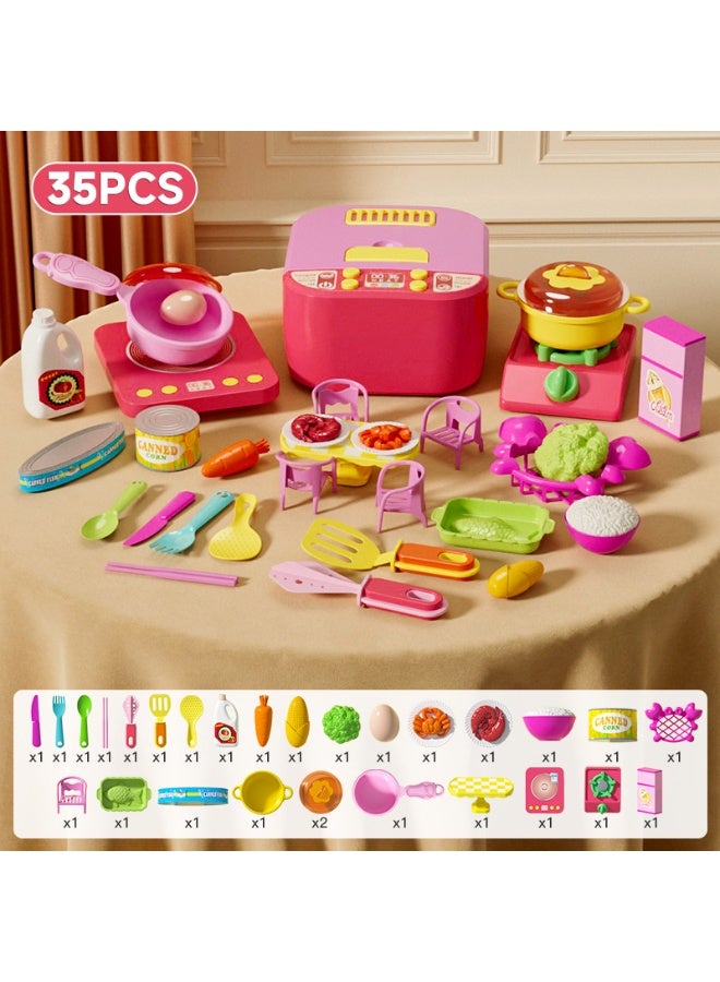 Kitchen Pretend Play Toy BBQ Grill Playset Toy 35Pcs Pretend Play Food Set Barbecue Kitchen Cooking Playset Interactive Grill Play Food BBQ Accessories Set Educational Kitchen Play House Toys Learning Toys for 3+ Toddler Kids Girls Boys - Image 2