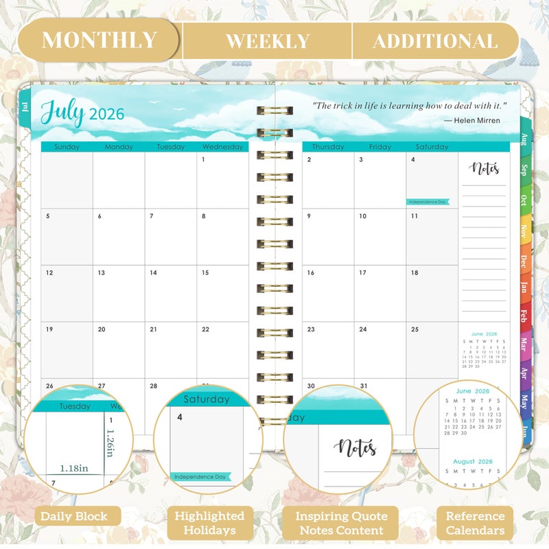 Indeme Planner 2026-2027 - 2026-2027 Planner weekly and monthly, July 2026 - June 2027, 6.3â€˜â€™ x 8.4â€˜â€™, Academic Calendar 26-27 with Colourful Tabs, Inner Pocket, Premium Paper, Twin-wire Binding - Image 3