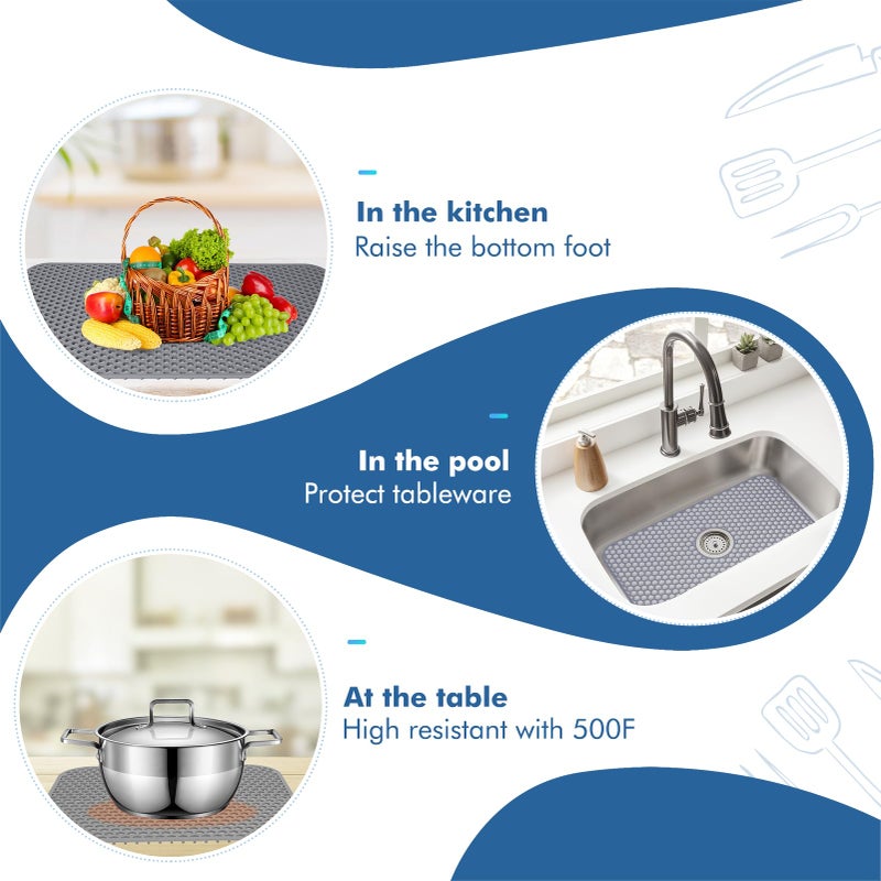 Bestjing Silicone Sink Mat - Protectors for Kitchen Sink with Center Drain, 26"x 14" Kitchen Grid Accessory, Non-Slip Heat-Resistant Mat for Bottom of Farmhouse Porcelain Stainless Steel (Center Hole) - Image 4