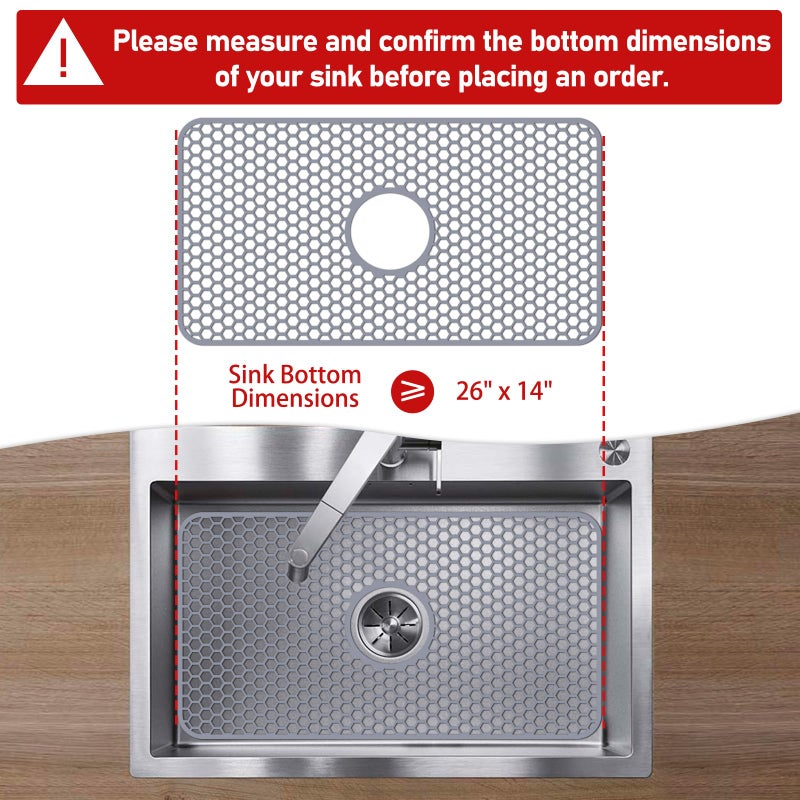Bestjing Silicone Sink Mat - Protectors for Kitchen Sink with Center Drain, 26"x 14" Kitchen Grid Accessory, Non-Slip Heat-Resistant Mat for Bottom of Farmhouse Porcelain Stainless Steel (Center Hole) - Image 2