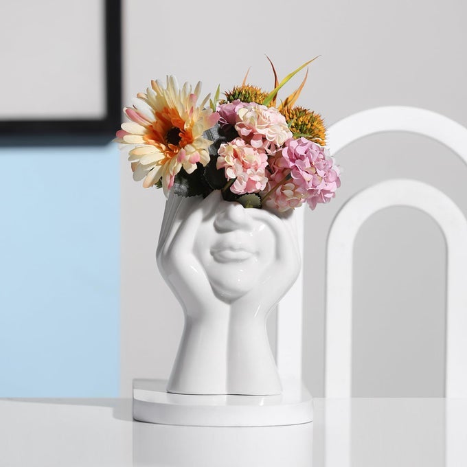 CERAMIC FACE VASE WHITE FLOWER VASE FOR DECOR FEMALE FORM FACE VASE ART VASE MODERN DECORATIVE VASE CENTERPIECE FOR TABLE SHELF LIVING ROOM OFFICE BEDROOM
