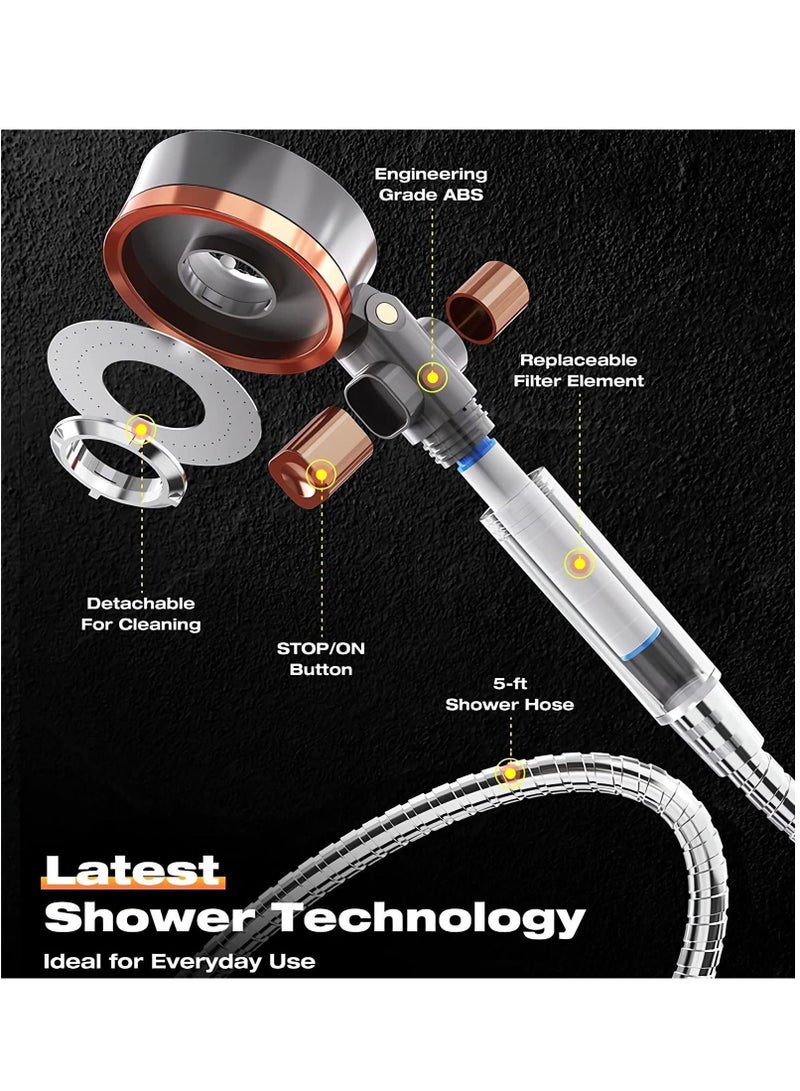 Y&D Filtered Handheld Shower Head, High-Pressure Showerhead with [Rainfall] [Mist] [Massage] Spray Modes wand Comes With [Stainless Steel Hose][Shower Filter Replacement] - Image 4