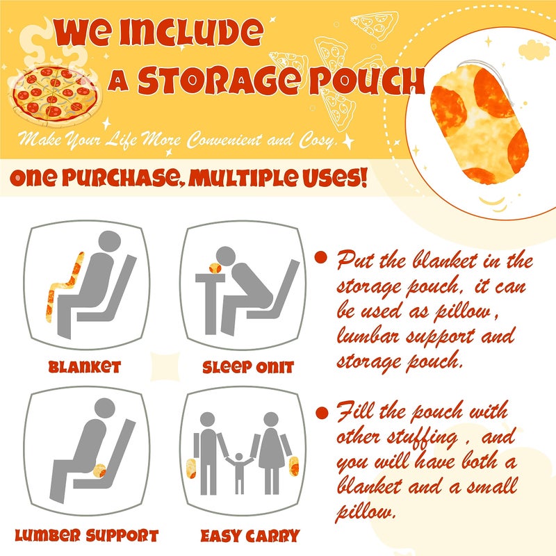 Bnuitland Bnuitland 90 Inches Pizza Funny Blanket 300 GSM Double Sided Giant Funny Realistic Food Blanket with Pizza Pouch  Novelty Funny Blanket for Adults and Kids  Super Soft Flannel Throw  - Image 2