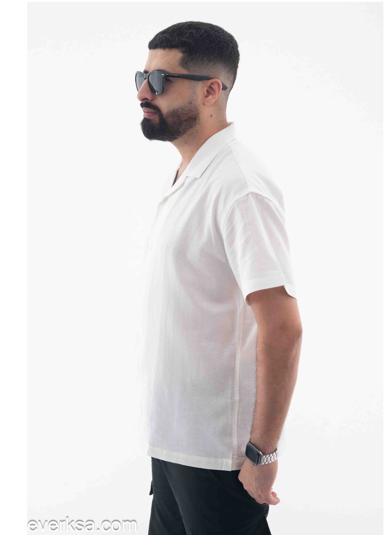 Everest Men's Plain Linen Half-sleeve White Shirt - Image 2