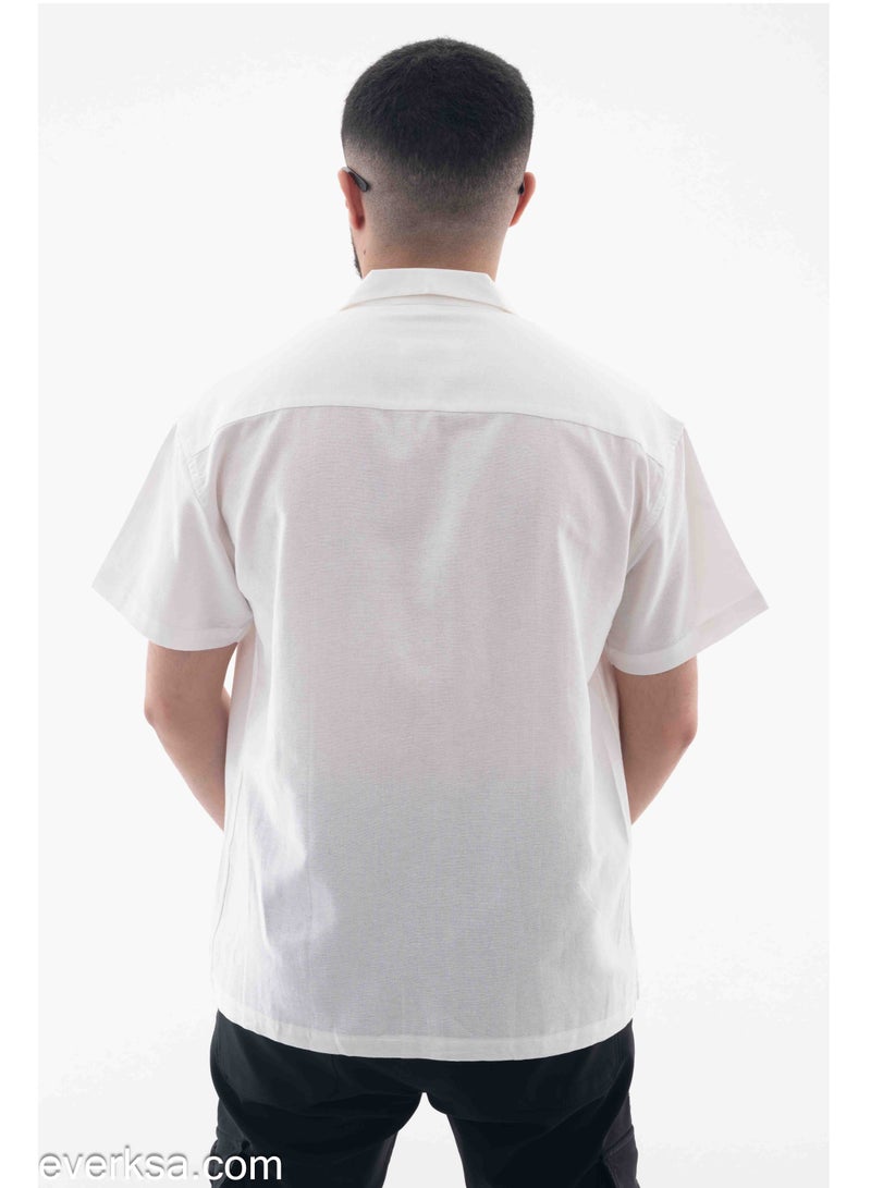 Everest Men's Plain Linen Half-sleeve White Shirt - Image 3
