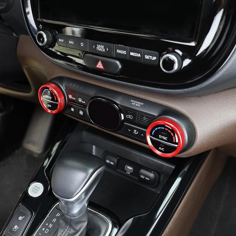 FOEVE Aluminum Alloy Air Conditioning Heater Control Knob Trim Ring (2-Piece Set) — Compatible with 2020-2025 Kia Soul Interior Trim Strips-red - Image 3