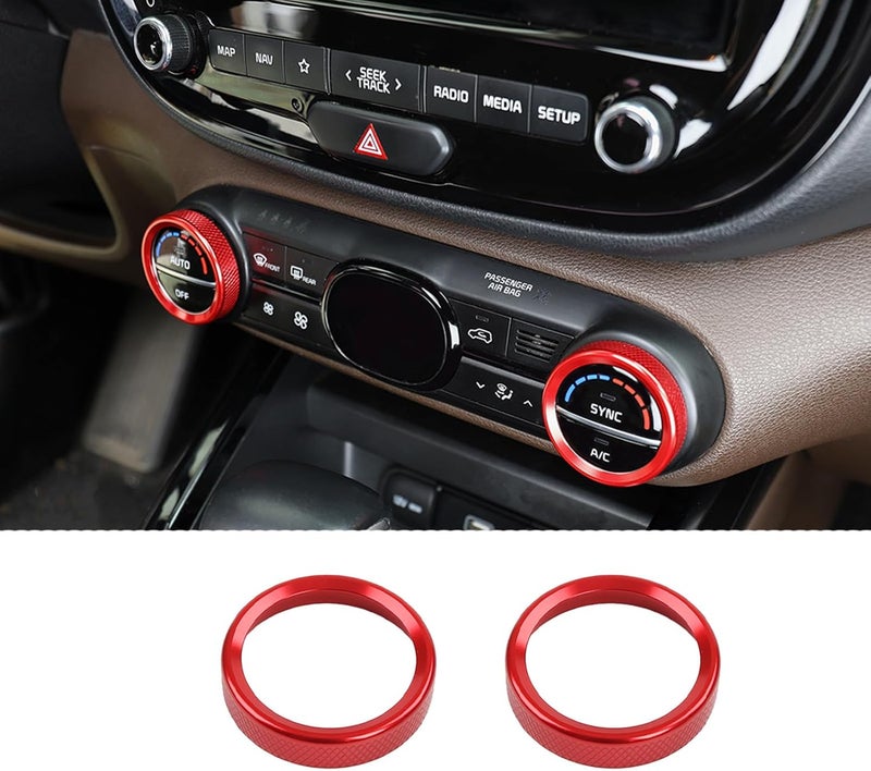 FOEVE Aluminum Alloy Air Conditioning Heater Control Knob Trim Ring (2-Piece Set) — Compatible with 2020-2025 Kia Soul Interior Trim Strips-red - Image 1
