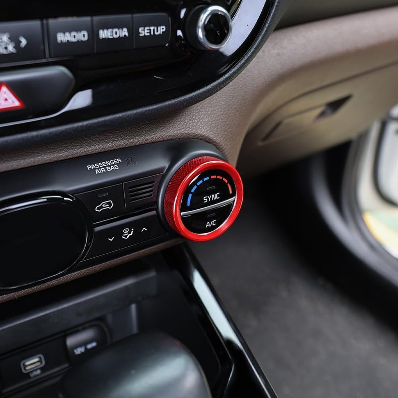 FOEVE Aluminum Alloy Air Conditioning Heater Control Knob Trim Ring (2-Piece Set) — Compatible with 2020-2025 Kia Soul Interior Trim Strips-red - Image 5