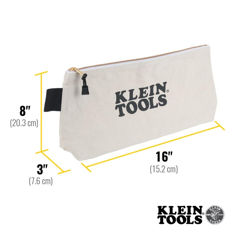 Klein Tools Klein Tools 5139 Zipper Bag, Canvas Tool Pouch to 12.5 x 7 x 0.7 -Inch with Heavy Duty Brass Zipper Close, Natural  - Image 3