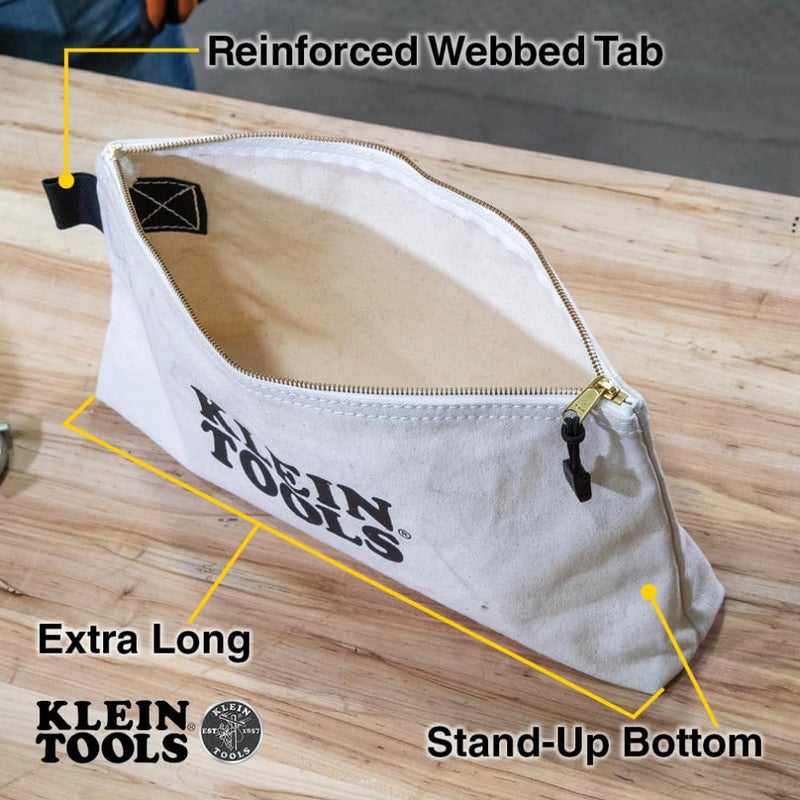 Klein Tools Klein Tools 5139 Zipper Bag, Canvas Tool Pouch to 12.5 x 7 x 0.7 -Inch with Heavy Duty Brass Zipper Close, Natural  - Image 2