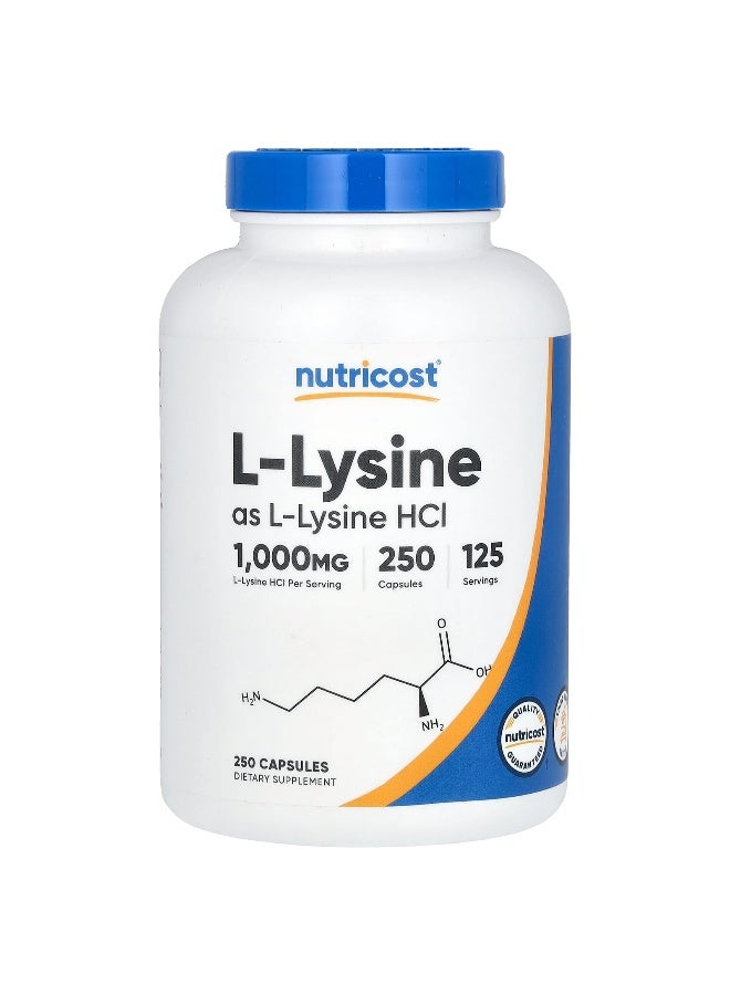 Nutricost, L-Lysine, 1,000 mg, 250 Capsules (500 mg per Capsule) - Image 1