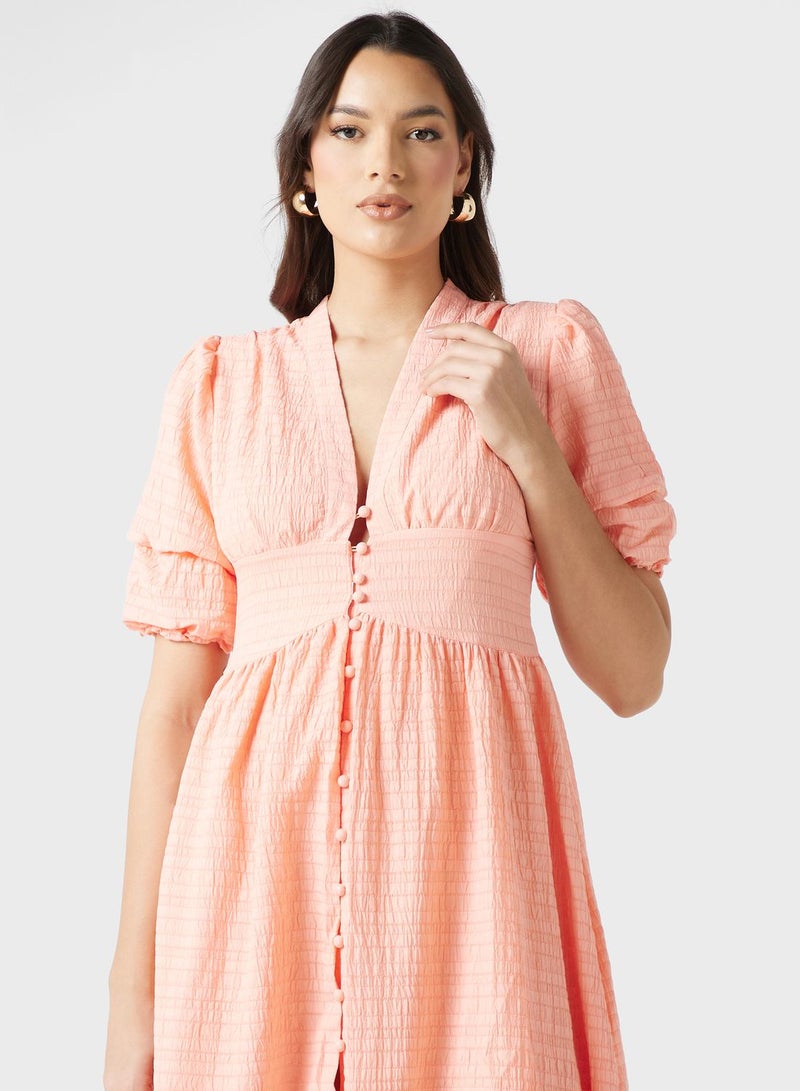 ELLA Textured Button Front Dress - Image 3