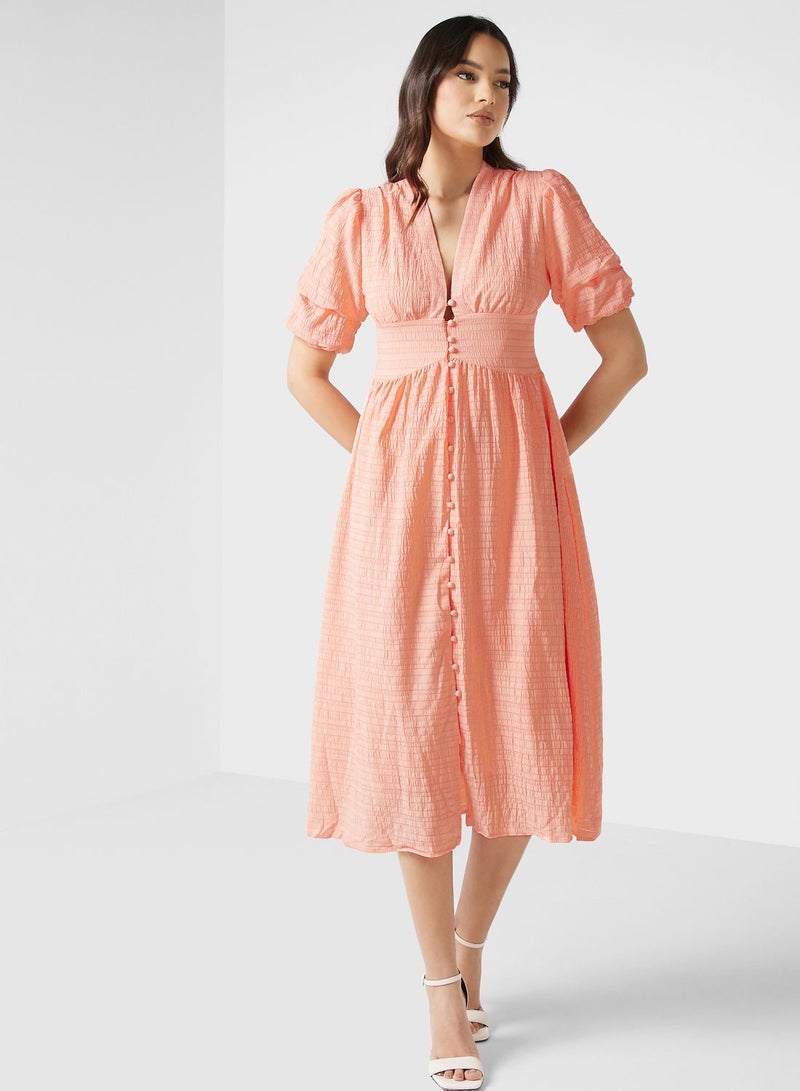 ELLA Textured Button Front Dress - Image 1