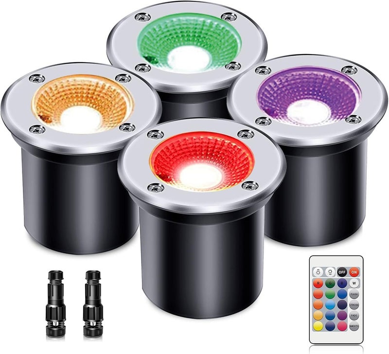ALEDECO 4 Pack 3w 12v Low Voltage In-ground Lights LED Landscape Light Waterproof IP67 Pathway Lights Outdoor spotlights Trees Flags for Garden,Yard,Tree (RGB) - Image 1