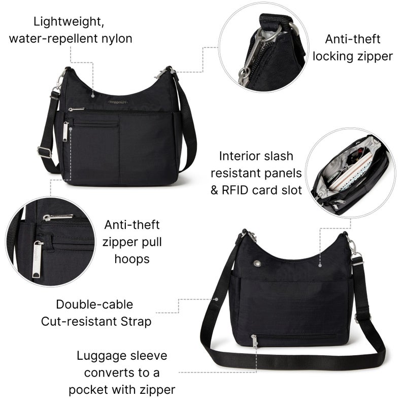 Baggallini Womens SecurtexÂ® Anti-theft Free Time Crossbody Bag Cross Body, Black - Image 5