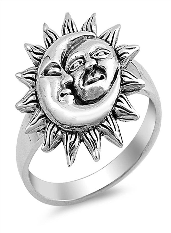 Sac Silver Sun Moon Universe Faces Ring New .925 Sterling Silver Band Size 7 - Image 1