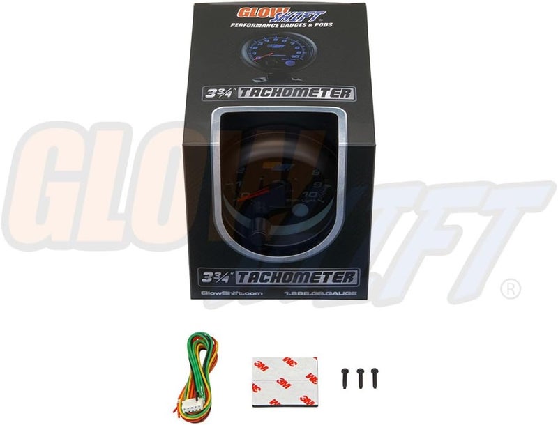 GLOWSHIFT Tinted 7 Color 10,000 RPM On-Dash Tachometer Gauge - for 1-10 Cylinder Gas Powered Engines - Includes Shift Light & Wiring - Multi-Color Display - Black Dial - Smoked Lens - 3-3/4" 95mm - Image 4
