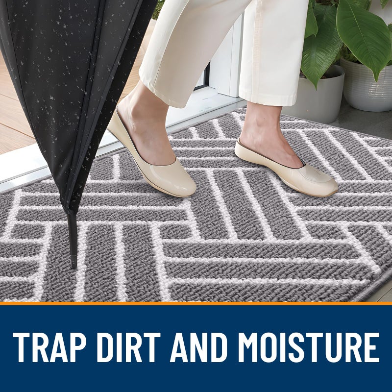 OLANLY Indoor Door Mat, 32x20 Inch, Dirt Resistant and Absorbent, Non-Slip Rubber Backing Floor Mats, Easy Clean Low-Profile Doormat for Entryway, Front Door, and Inside Entrance, Grey - Image 2