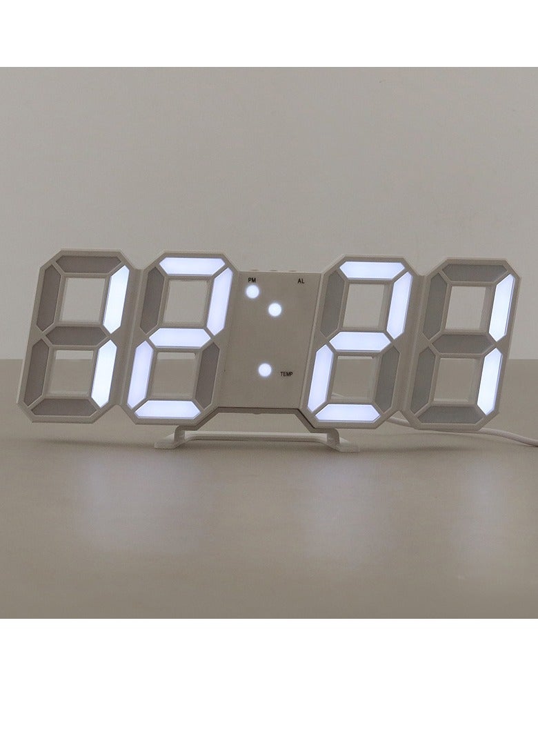 Large 3D Digital Alarm Clock with USB Power Supply, LED Display, Modern Design