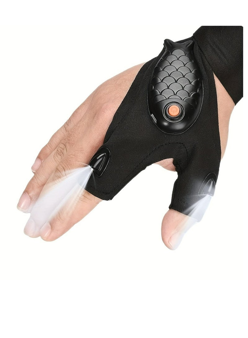 Generic 1pc Fingerless Glove With Waterproof LED Light - USB Rechargeable Light Glove For Camping Fishing - Image 1