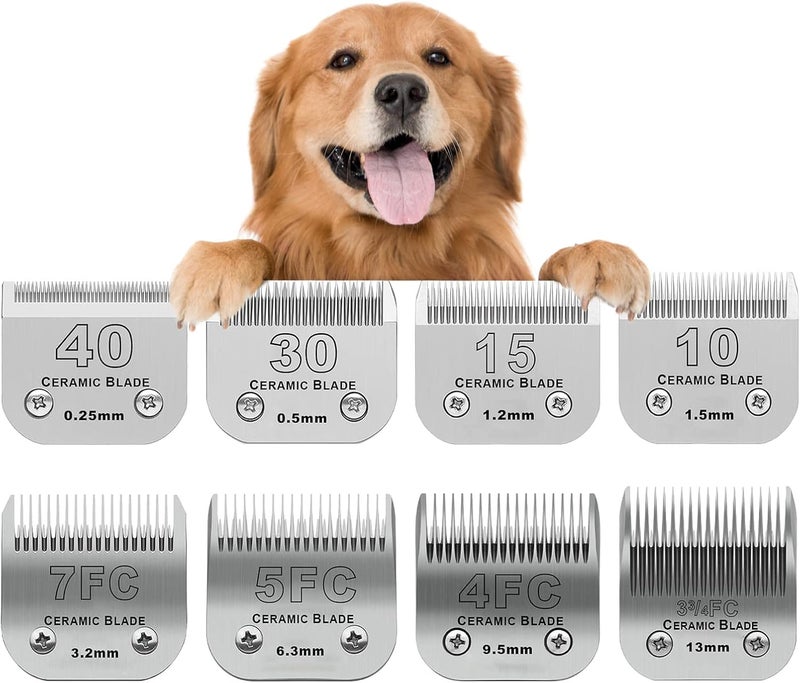 DODAER 8 Pc Dog Grooming Blade Compatible with Andis/Oster A5/Wahl KM10Dog Clipper | Include 40+30+15+10+7FC+5FC+4FC+3-3/4FC #Ceramic Blades - Image 1
