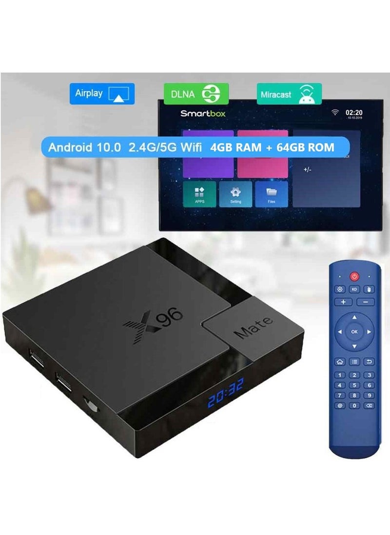 X96 - X96 Mate Smart TV Box, 4GB RAM + 64GB ROM, Android 10.0 TV Box, Allwinner H616 Quad Core ARM Cortex A53 CPU, Support Dual WiFi 2.4G/5G, 4K/UHD/3D Media Player, H.265 Ethernet 10/100M Set Top Box - Image 1