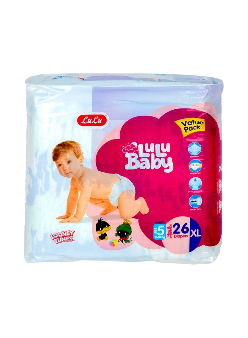 LuLu Baby Diapers Size 5 Extra Large 11-18 kg Value Pack 26 pcs