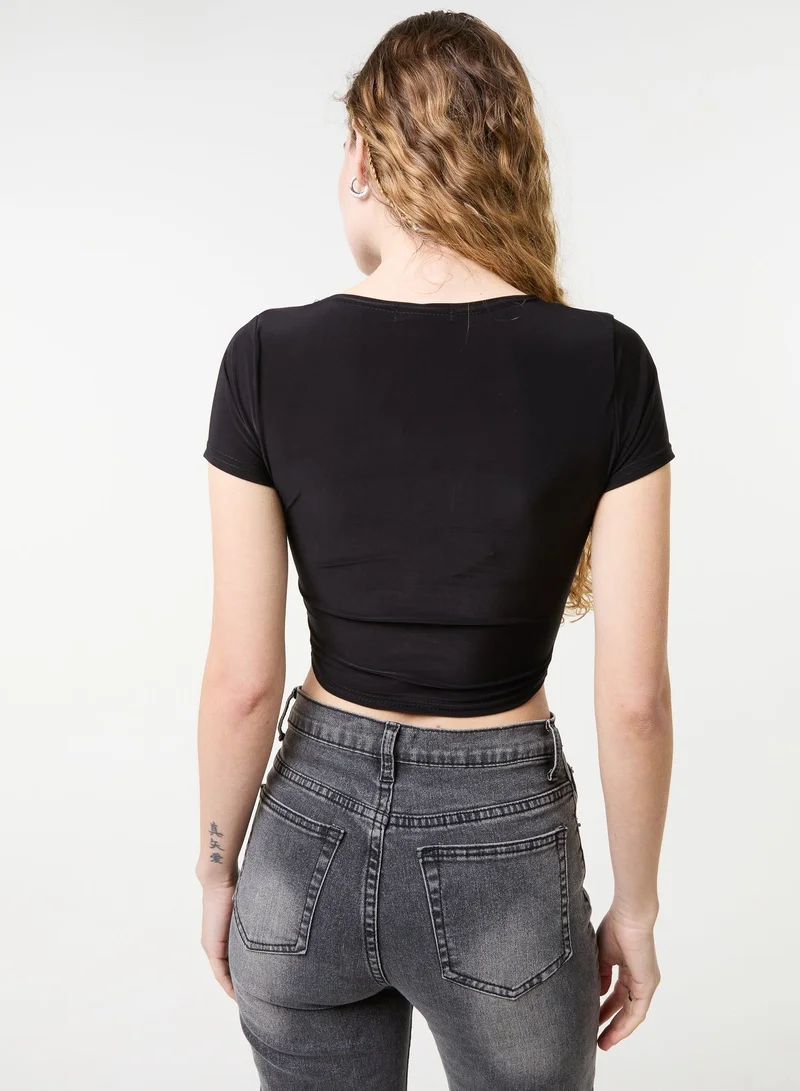 Pink Vanilla Slinky V Neck Top With Lace Trim